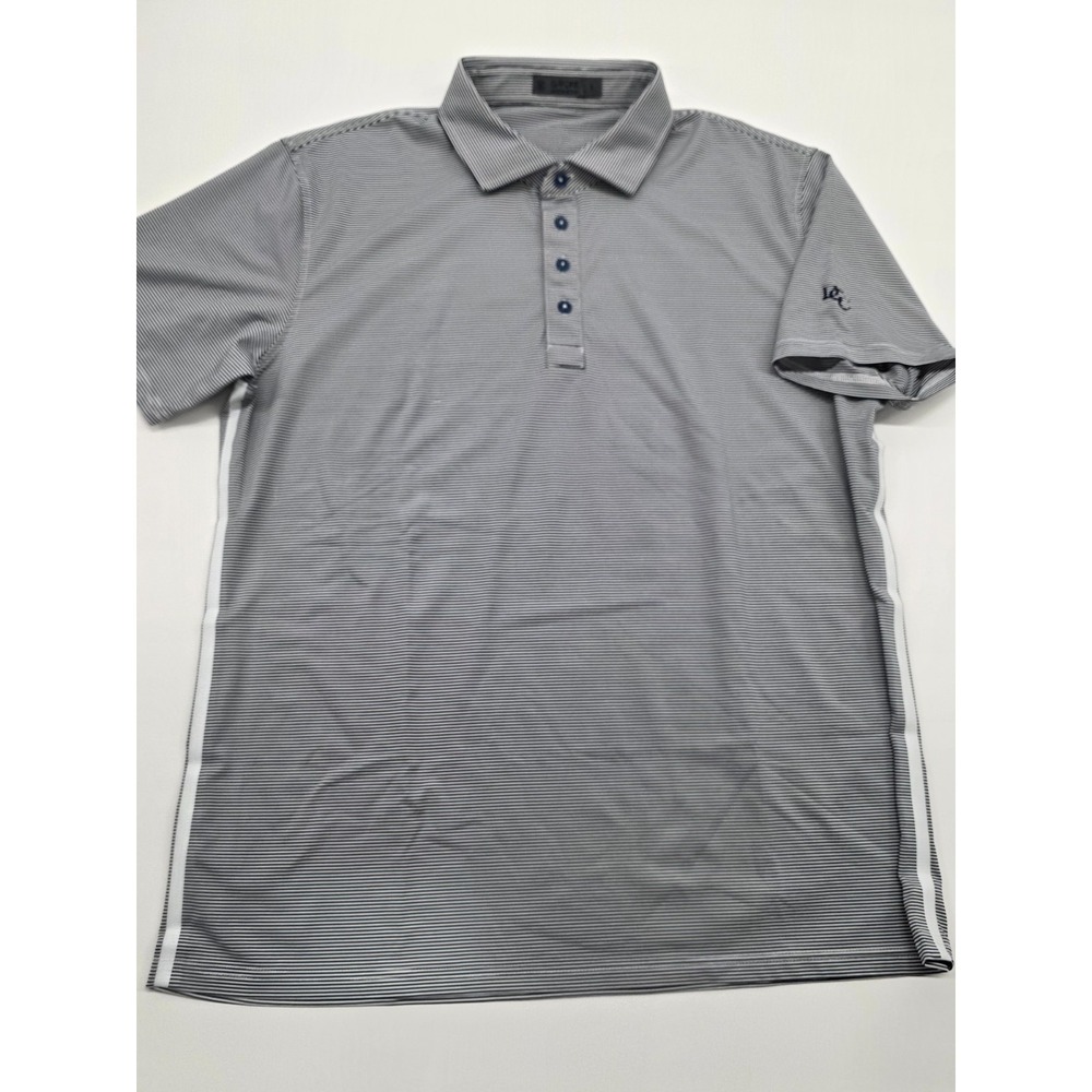 G/Fore Polo Shirt Mens L White Striped Golf Performance Short‎ Sleeve DCC Logo